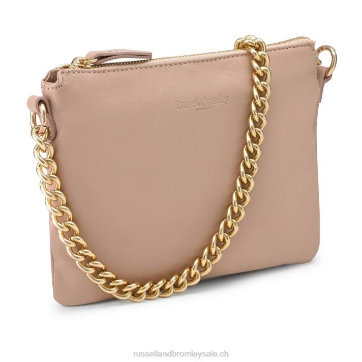 beige 8BN6765Russell And Bromley pochette zippée à l\'épaule avec chaîne on point
