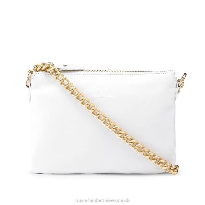 blanc 8BN6762Russell And Bromley pochette zippée à l'épaule avec chaîne on point
