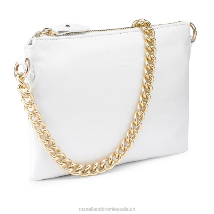 blanc 8BN6762Russell And Bromley pochette zippée à l\'épaule avec chaîne on point