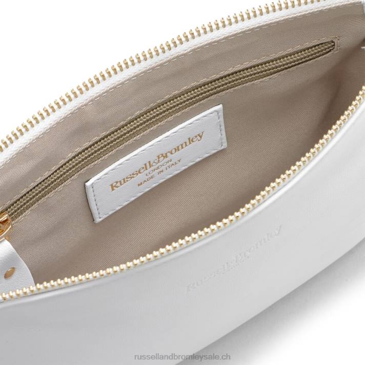 blanc 8BN6762Russell And Bromley pochette zippée à l\'épaule avec chaîne on point