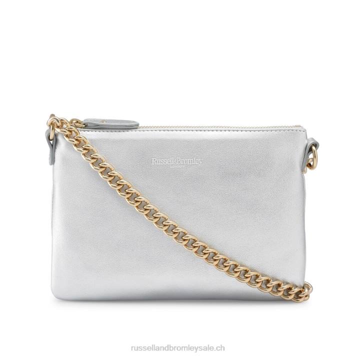 métallique 8BN6766Russell And Bromley pochette zippée à l'épaule avec chaîne on point