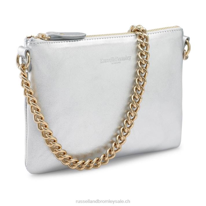 métallique 8BN6766Russell And Bromley pochette zippée à l\'épaule avec chaîne on point