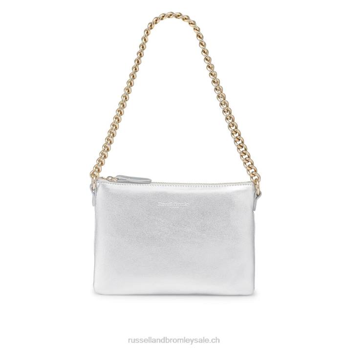 métallique 8BN6766Russell And Bromley pochette zippée à l\'épaule avec chaîne on point
