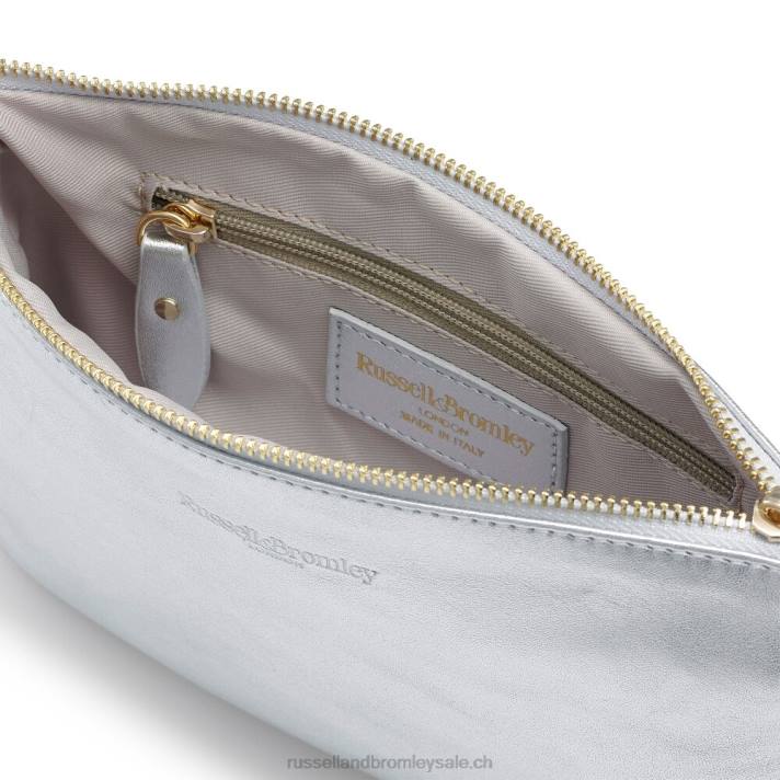 métallique 8BN6766Russell And Bromley pochette zippée à l\'épaule avec chaîne on point