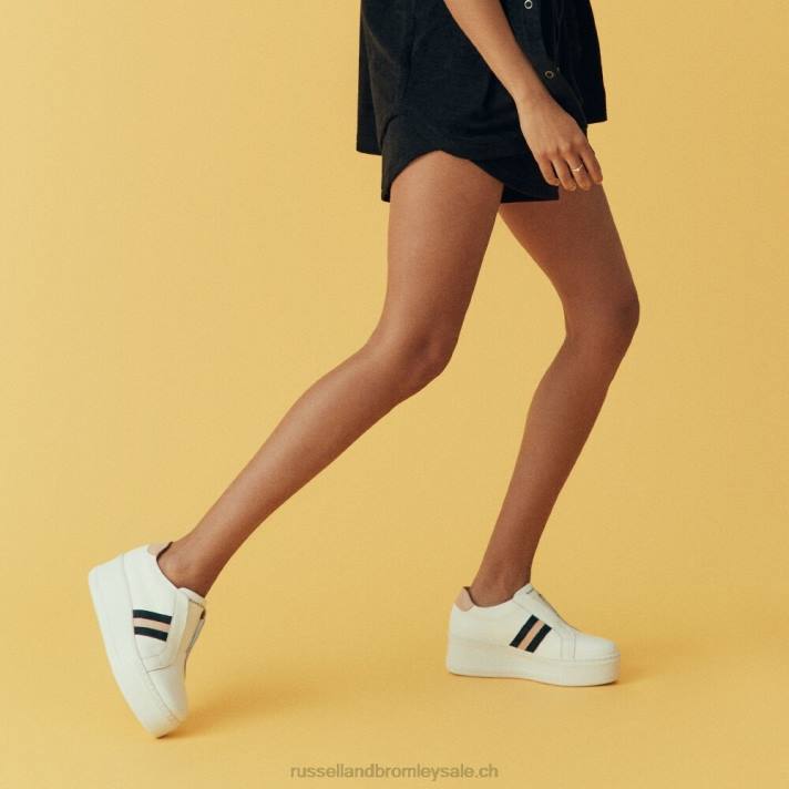 blanc 8BN612 femmes Russell And Bromley baskets à plateforme rayée