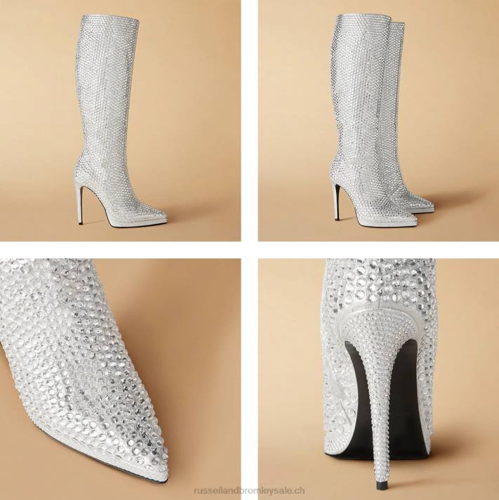 argent 8BN6359 femmes Russell And Bromley bottes hautes en cristal Spotlight