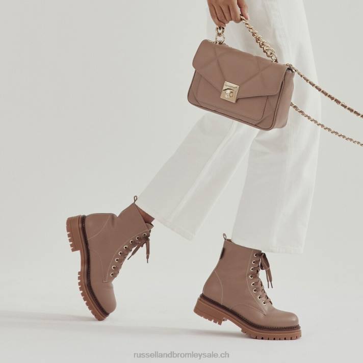 beige 8BN6296 femmes Russell And Bromley botte de combat à 8 œillets