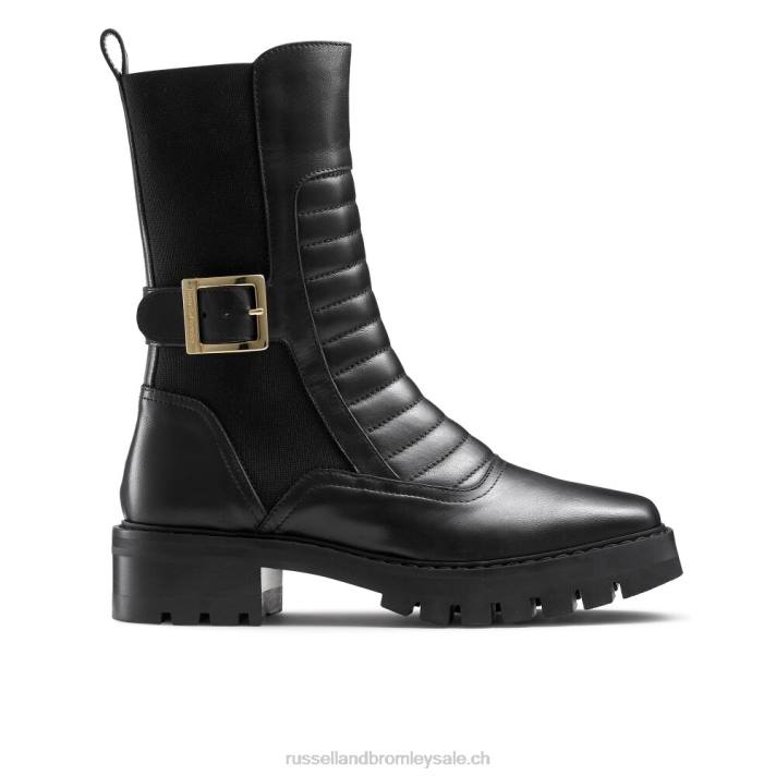 noir 8BN6258 femmes Russell And Bromley botte de motard à bout carré