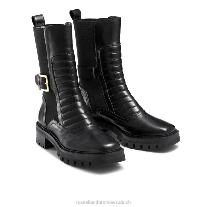 noir 8BN6258 femmes Russell And Bromley botte de motard à bout carré