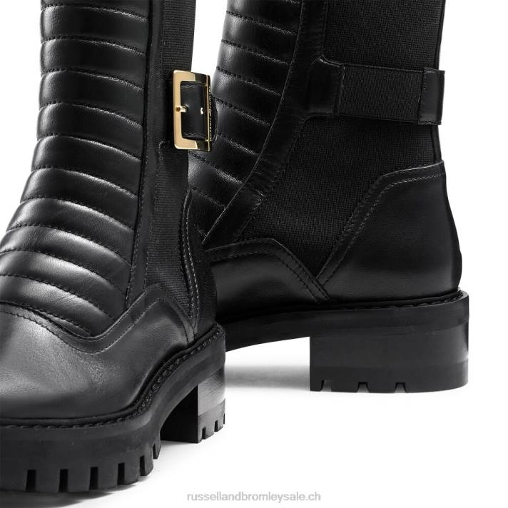 noir 8BN6258 femmes Russell And Bromley botte de motard à bout carré