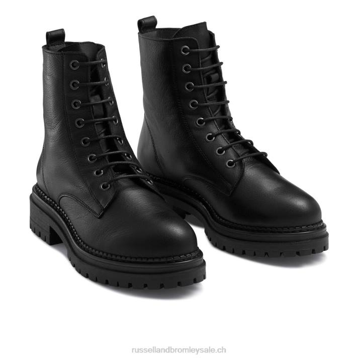 noir 8BN6265 femmes Russell And Bromley botte de combat à 8 œillets