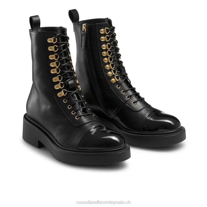 noir 8BN6312 femmes Russell And Bromley botte à lacets à bout éclair
