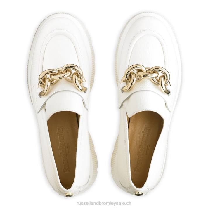 blanc 8BN6199 femmes Russell And Bromley ringo mocassins à anneaux lourds