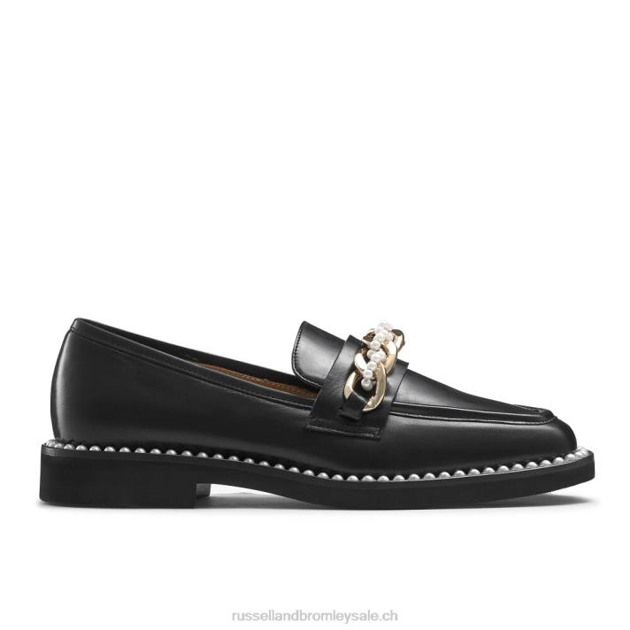noir 8BN6224 femmes Russell And Bromley mocassins à chaîne et perles cleopatra