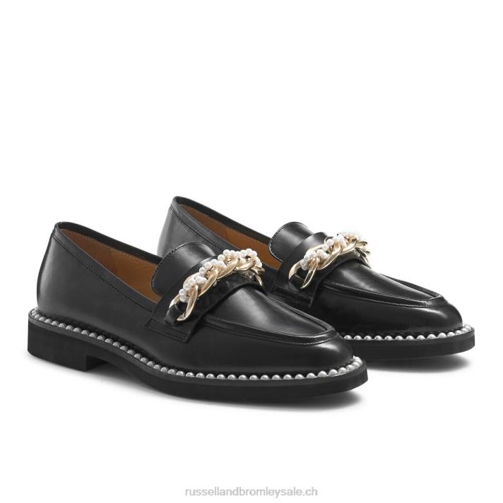 noir 8BN6224 femmes Russell And Bromley mocassins à chaîne et perles cleopatra