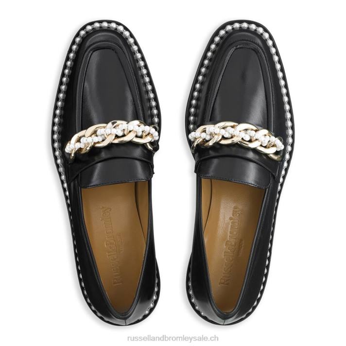 noir 8BN6224 femmes Russell And Bromley mocassins à chaîne et perles cleopatra