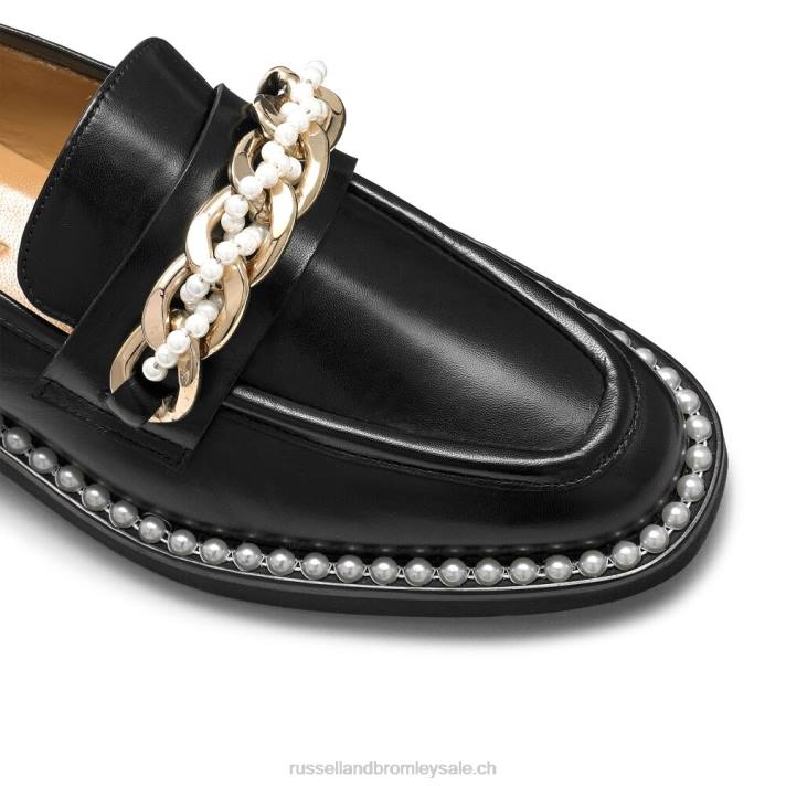 noir 8BN6224 femmes Russell And Bromley mocassins à chaîne et perles cleopatra