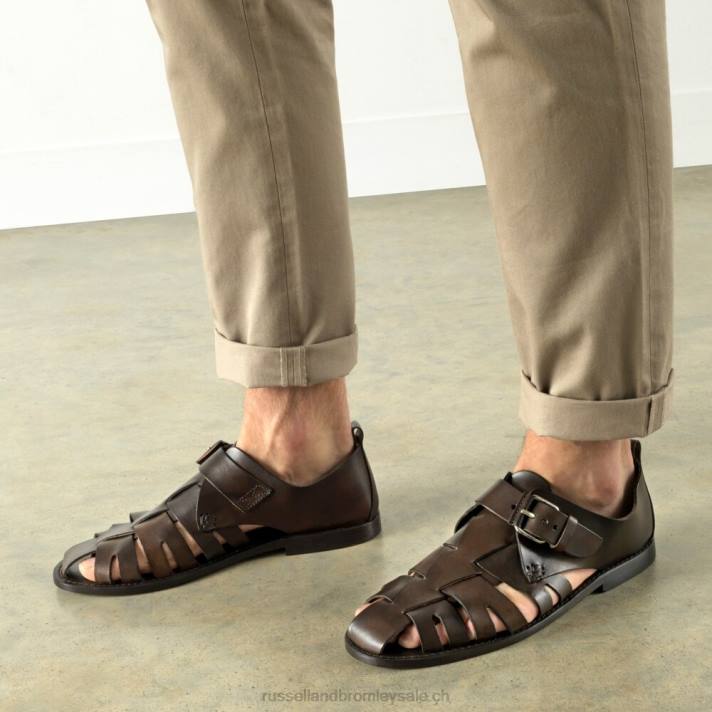 brun 8BN6523 Hommes Russell And Bromley sandale de pêcheur à boucle neptune