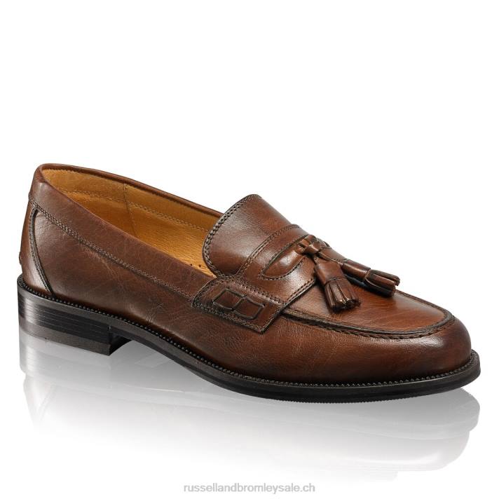 brun 8BN6569 Hommes Russell And Bromley keeble 3 mocassins universitaires à pampilles