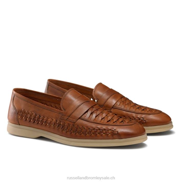 brun 8BN6577 Hommes Russell And Bromley mocassins à détail de tissage