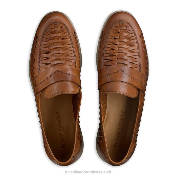 brun 8BN6577 Hommes Russell And Bromley mocassins à détail de tissage